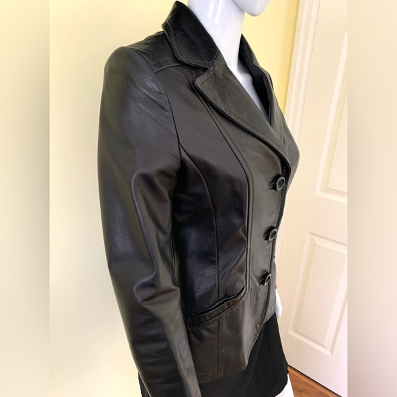 Danier Black Genuine Leather Blazer Button Jacket Goth Matrix Double Collar XXS - Picture 5 of 16